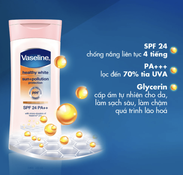 Sữa dưỡng thể trắng da chống nắng Vaseline SPF 24 PA++
