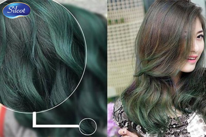 Nhuộm tóc highlight màu xanh rêu